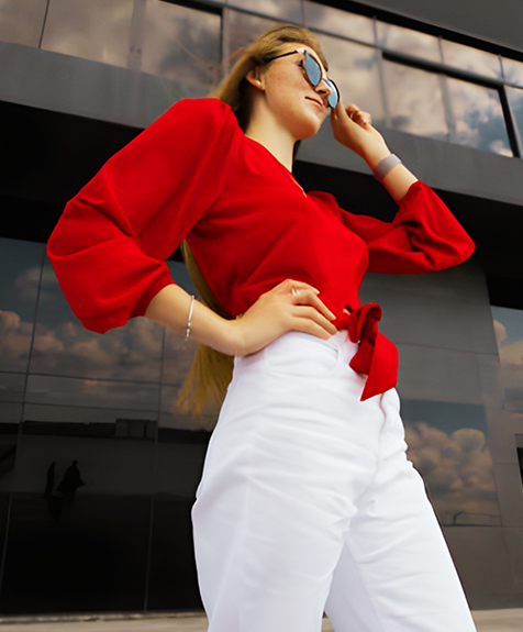 Red Tie Front Blouse Image
